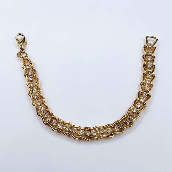 Dragon Tail Rhinestone Link Gold Tone Tennis Bracelet - Picture 4 of 7